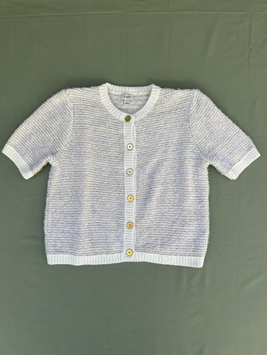J. Crew Sweaters - J.Crew Woman White Knitted Gold Thread & Buttons Sweater Cotton Blend Cardigan